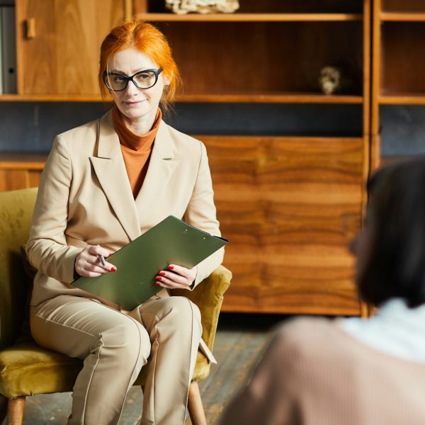 Psychologist working at her office